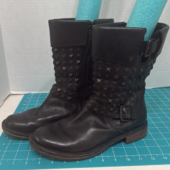 UGG Australia Conor Studded Black Leather & Shearling Moto Mid Calf Boots Size 9 - Picture 9 of 15
